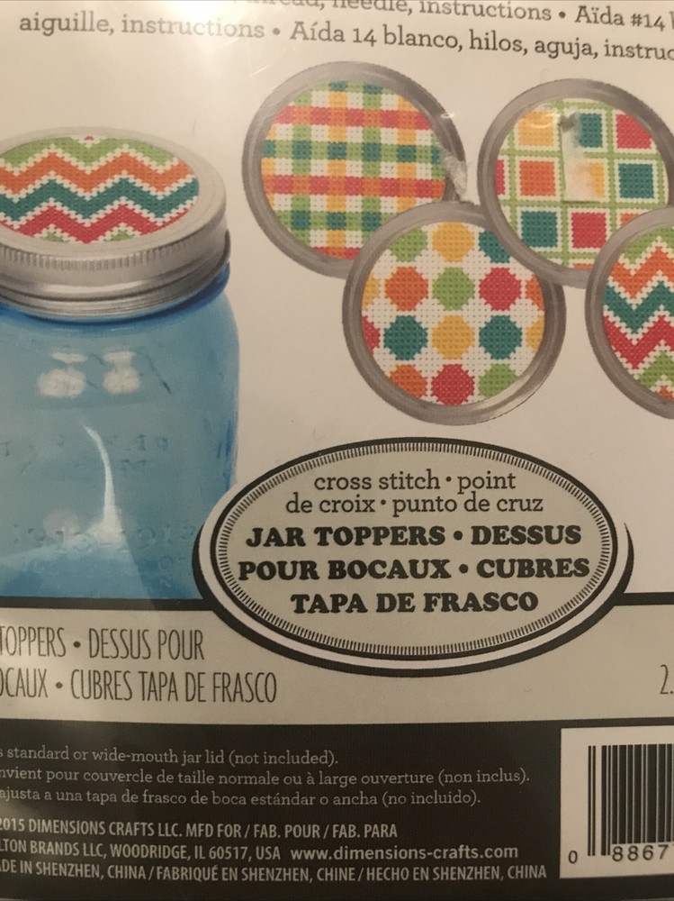 New 3 Pkgs. Dimensions Cross Stitch JAR TOPPER KITS