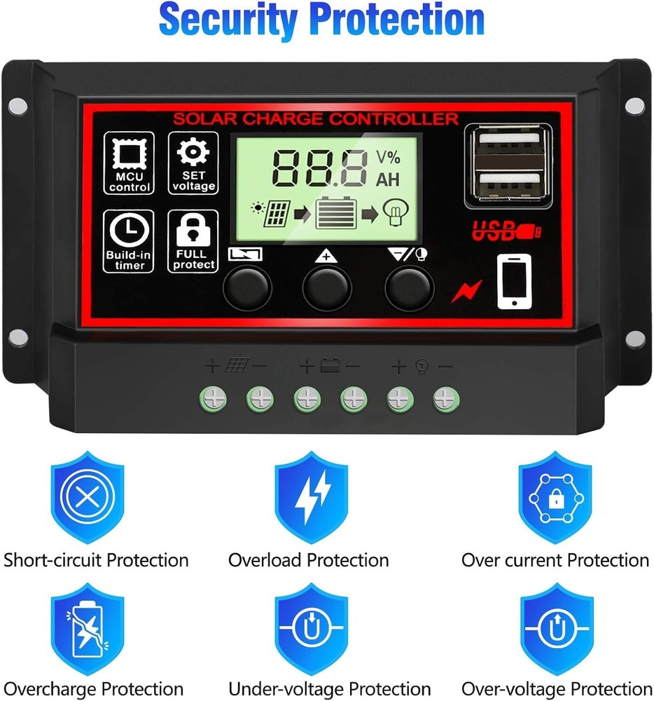 30A PWM Solar Charge Controller with Dual USB & LCD Display - Efficient Energ...