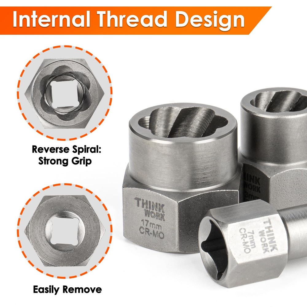 Nut Bolt Screw Extractor Set – Stripped/Rounded Removal Tool Kit with Case