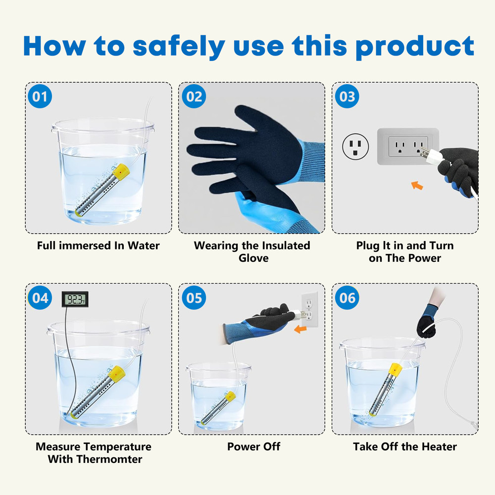 1500W Immersion Heater, Portable Electric Water Heater Fast Heating for Buckets