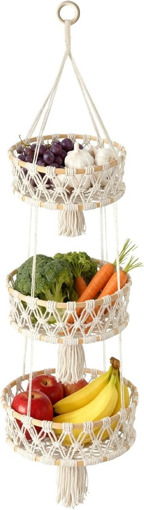 3 Tier Hanging Fruit Basket Storage Macrame Hanging Basket Fruit & Vegetable