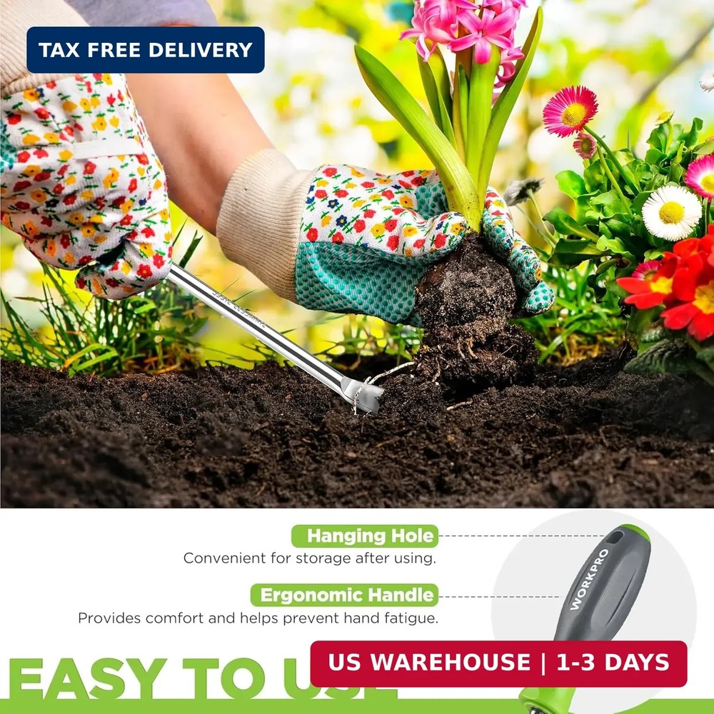 WORKPRO 11.5" Dandelion Weeder Puller Tool with Soft Handle, Polished Stainless