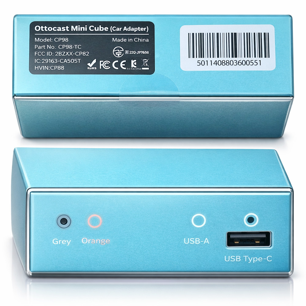Ottocast Mini Cube CP88-TC Gray USB-C Wireless CarPlay Android Auto