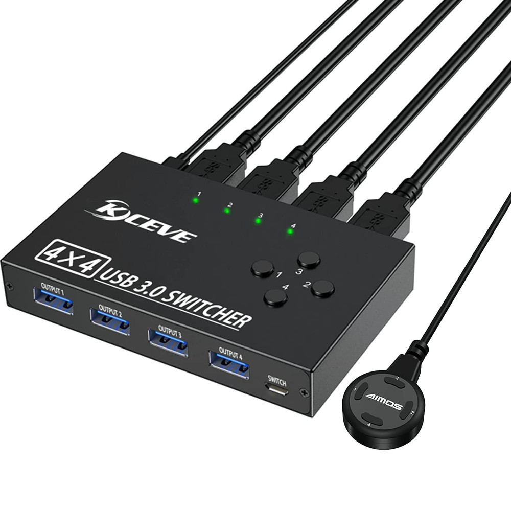 USB 3.0 Switch Selector 4 Port, KVM Switcher 4 Computers Sharing 4 USB Devices,U