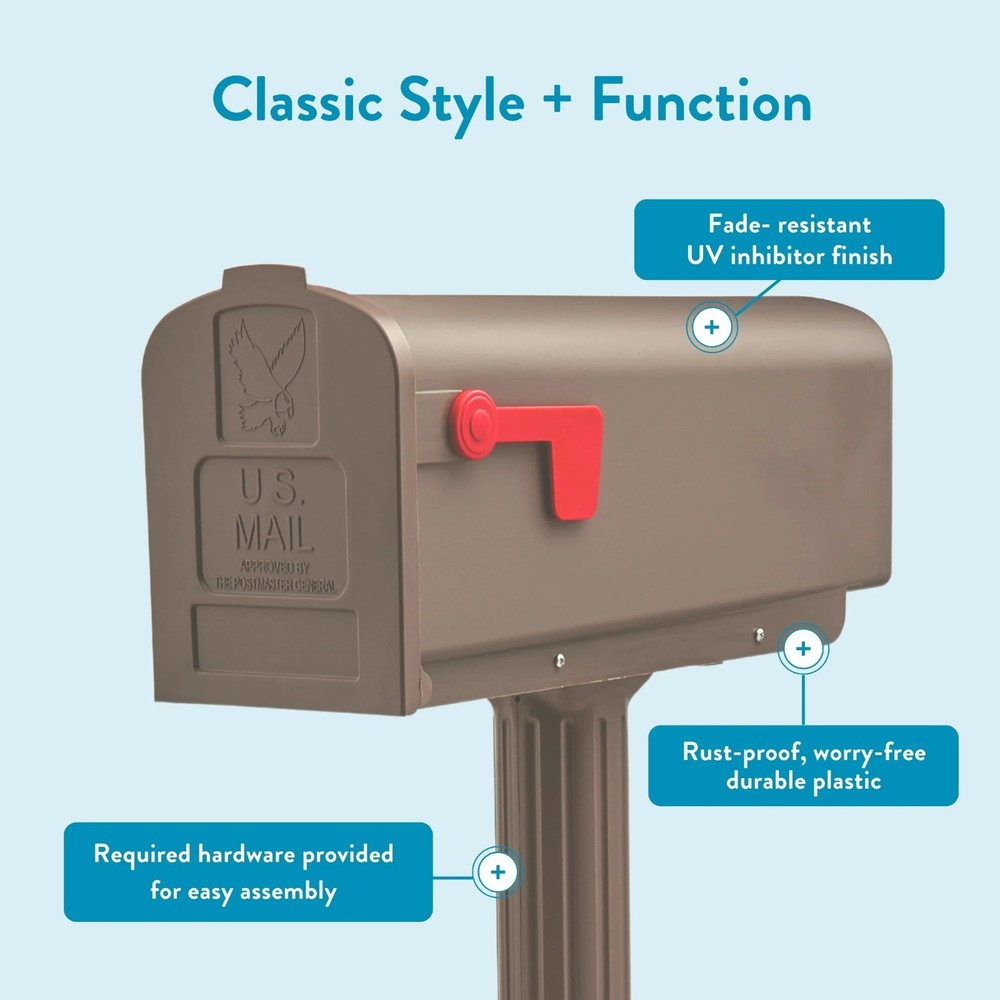 Architectural Mailboxes Newbury Plastic, Medium, Mailbox and Post Kit in Mocha