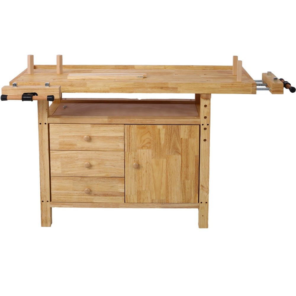 Wood Workbench with 7" Cast Iron Vise for Garage Workshop