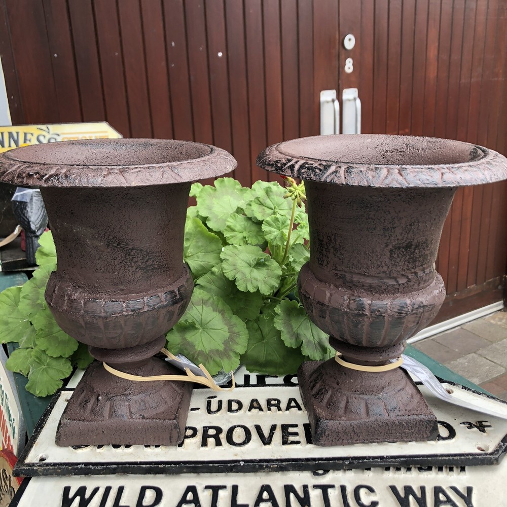 Cast Iron Pair Garden Urns 20 Cms High