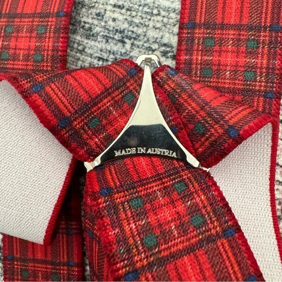 Tobby Red Plaid Pattern Suspenders Braces Austrian New