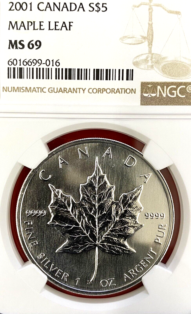2001 $5 SILVER MAPLE LEAF NGC MS-69!