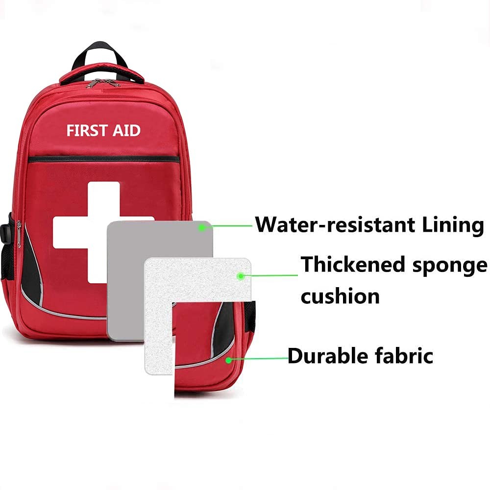 Red First Aid Bag Empty Trauma Backpack Multi-Pocket for Camping & Travel