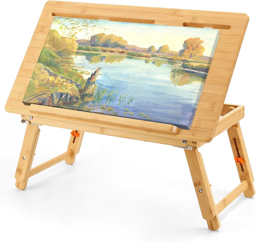 Drawing Table Foldable Drafting Desk W/ Adjustable Height & Angle Bamboo Drawing