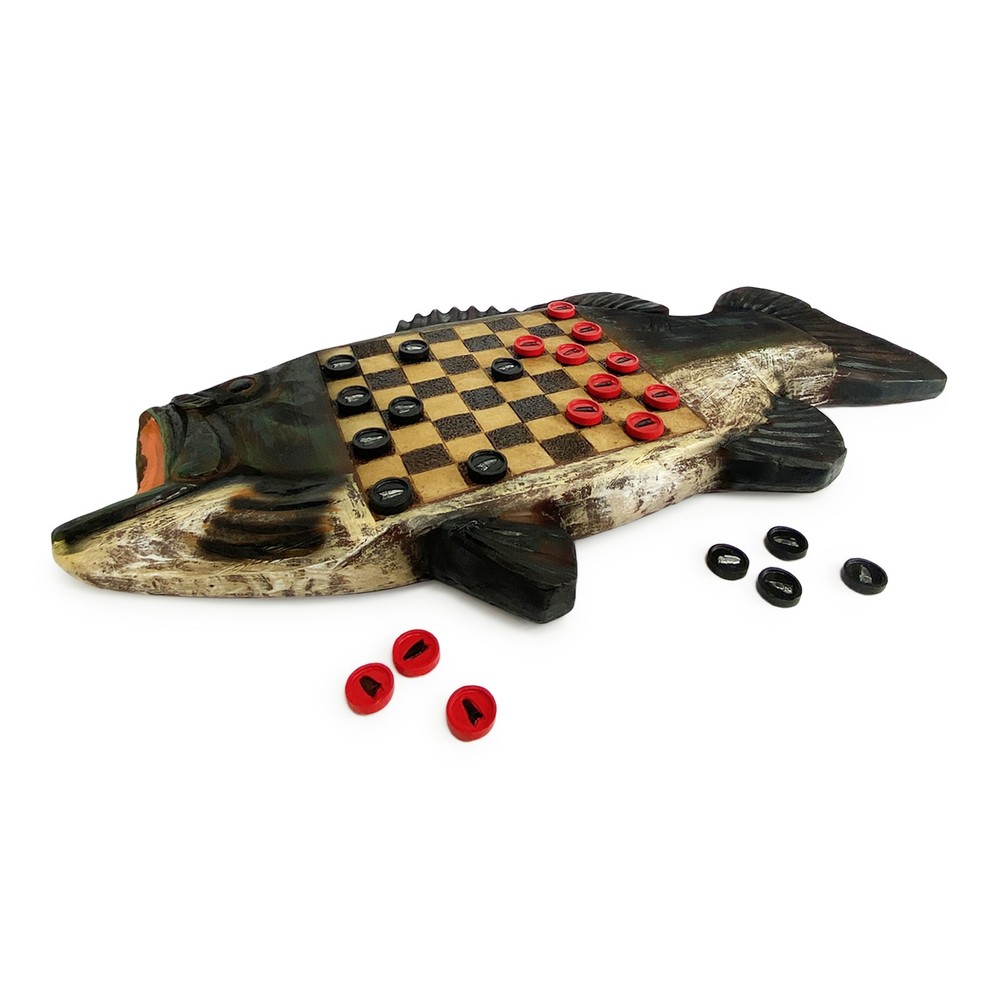 Rivers Edge Products Rustic Checkers Checkerboard Board Games Set Bass Fish