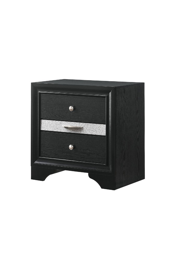 Contemporary King Size 3pc Set Storage Bed Chest Nightstand Black Silver Finish