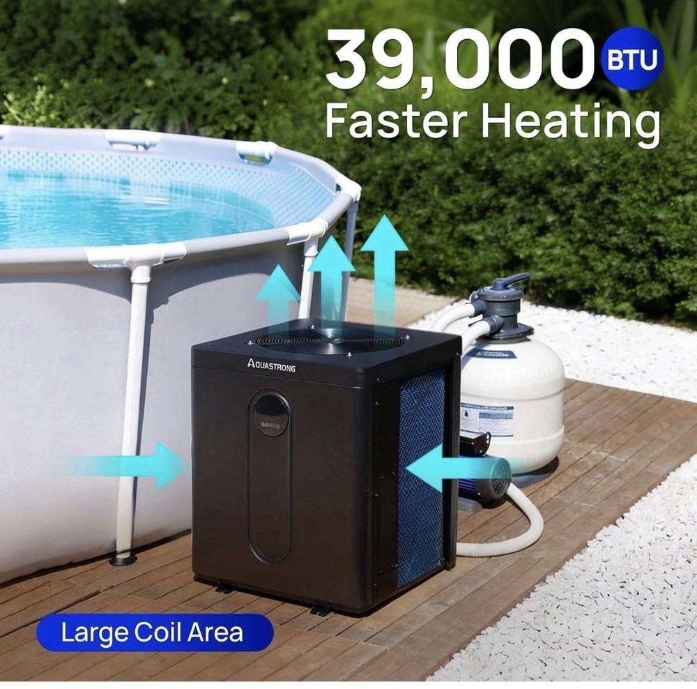 AQUASTRONG 39,000 BTU Top Discharge Inverter Swimming Pool Heat Pump, 9,000 Gal