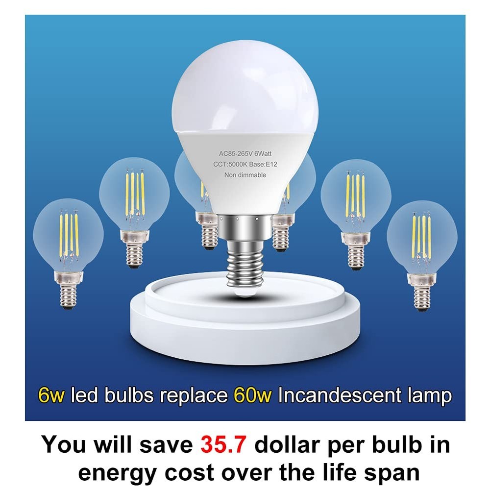 6 Pack Bright Ceiling Fan Light Bulbs 60 Watt Equivalent E12 Led Bulb A15 Shape