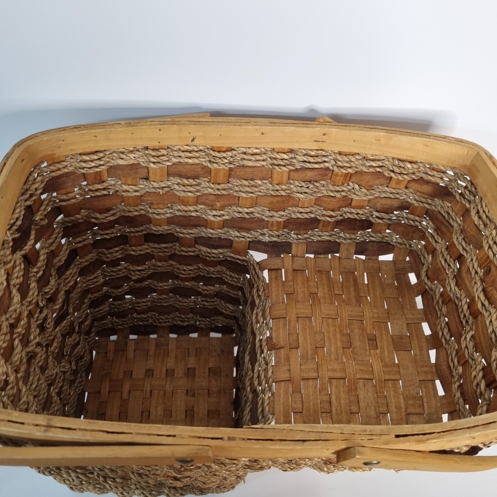 Stair Step Basket Woven Weave Double Handle Wicker Rope Boho Decor Storage
