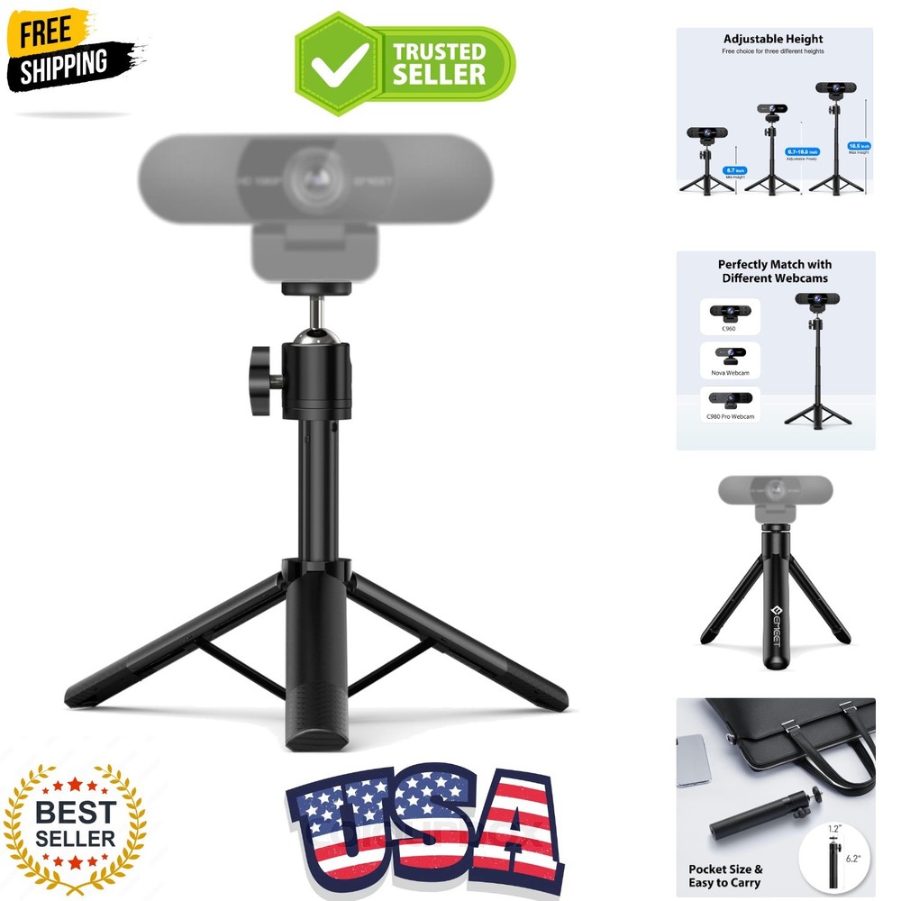Webcam Tripod, Professional Webcam Mini Tripod, Adjustable Heights with 360° ...