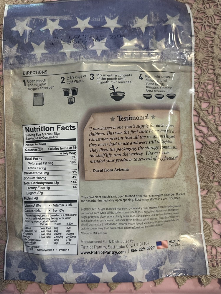 Patriot Pantry Chocolate Pudding