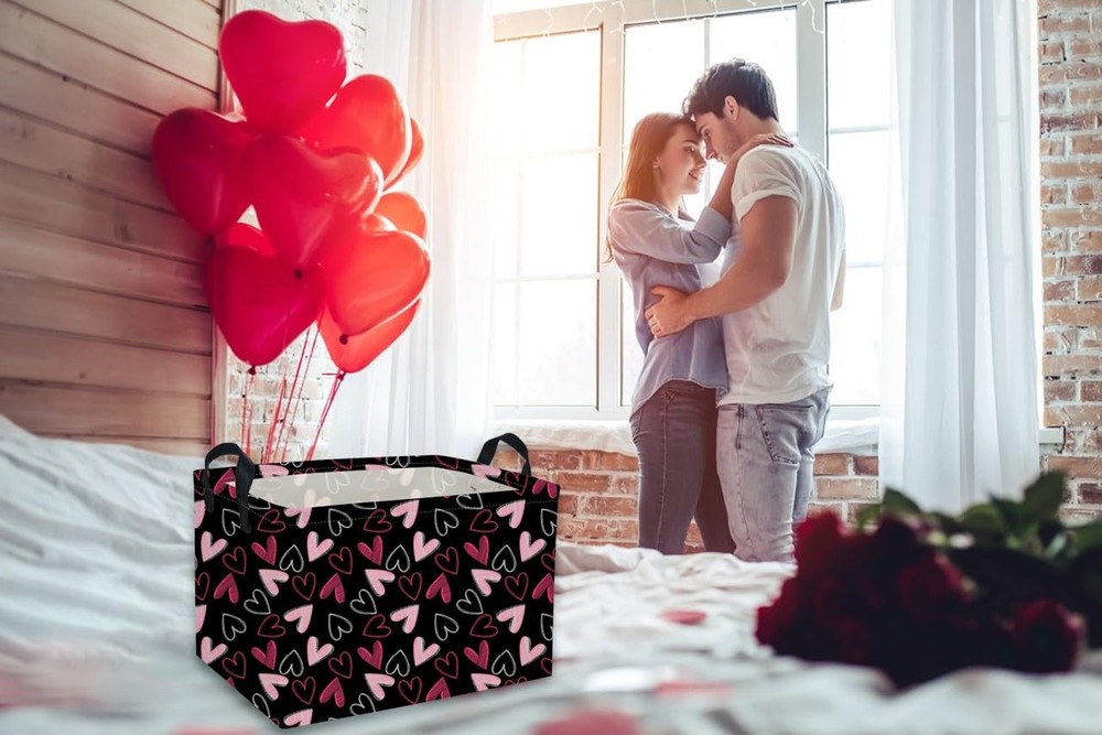 Rectangular Kids Storage Bin Heart Toy Organizer for Room Decor