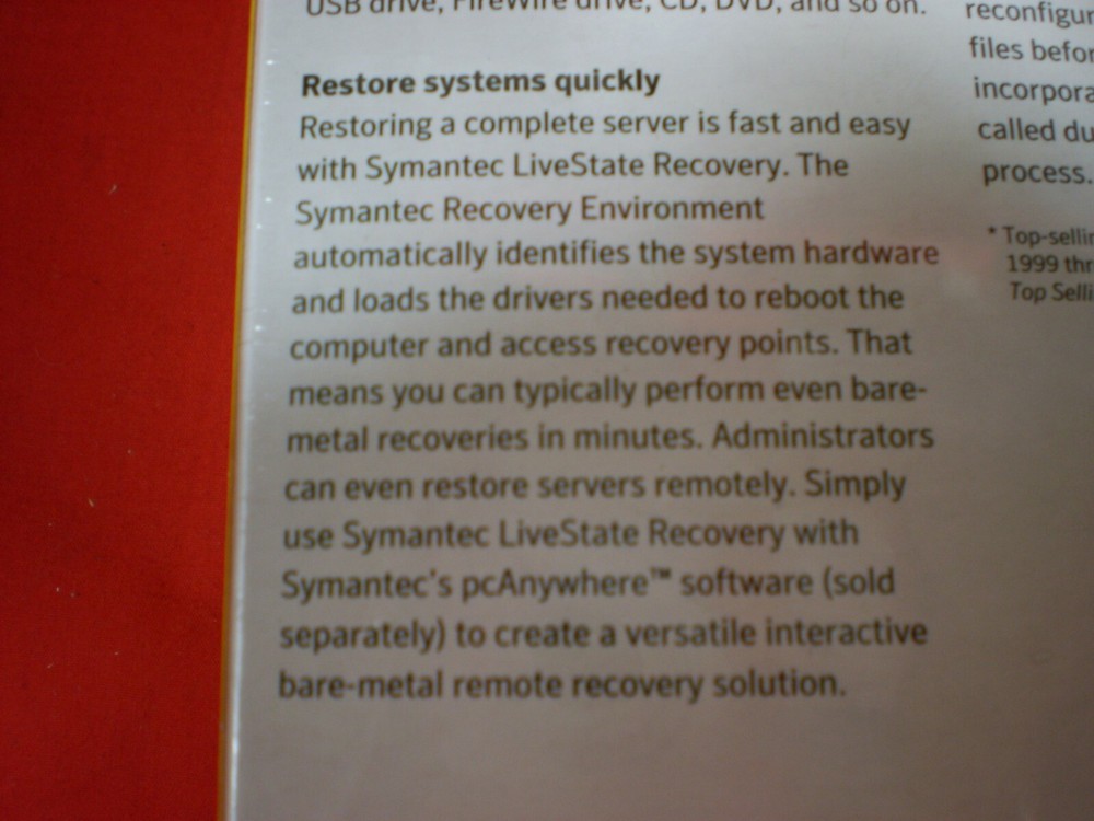 SYMANTEC BACKUP DATA RECOVERY SOFTWARE PC LIVESTATE ADVANCED SERVER V6 1 USER