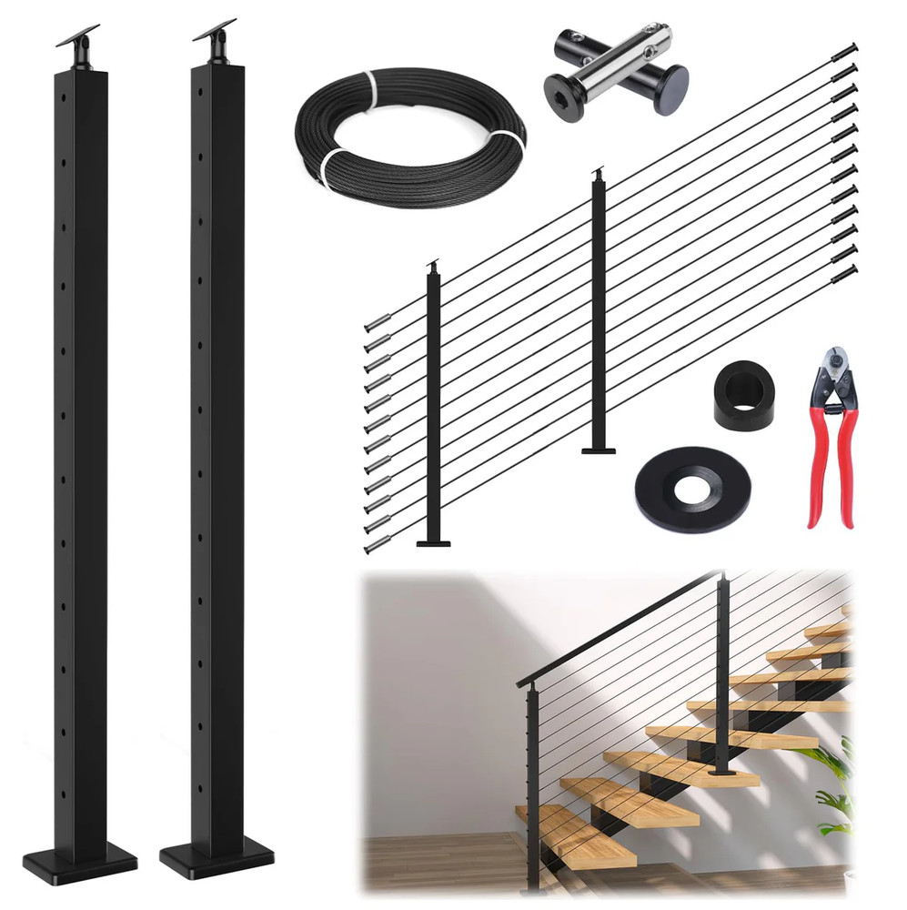 Muzata Cable Railing Kit 5-10FT Black Side Mount 36" Deck Post - 10ft max