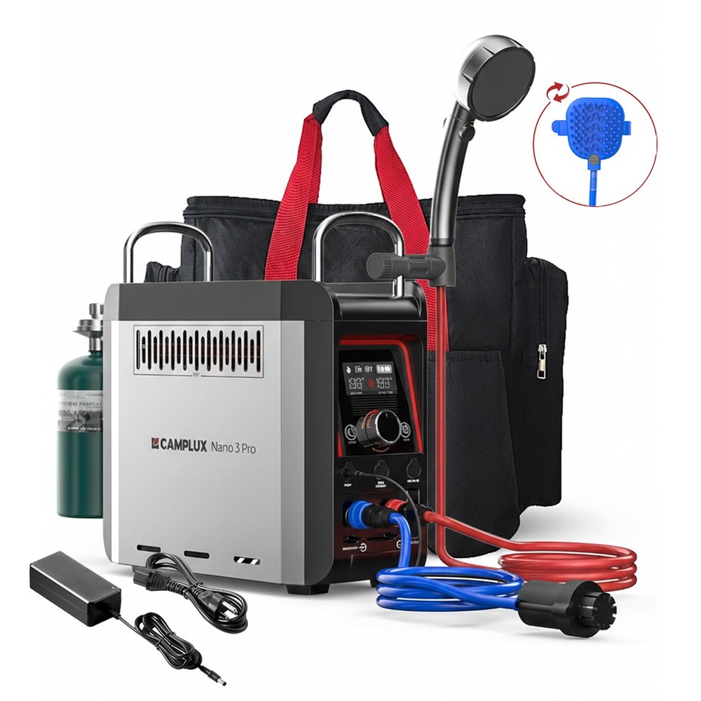 CAMPLUX Outdoor Water Heater w/Bag for 1-20 lb Gas Tank Portable Shower System