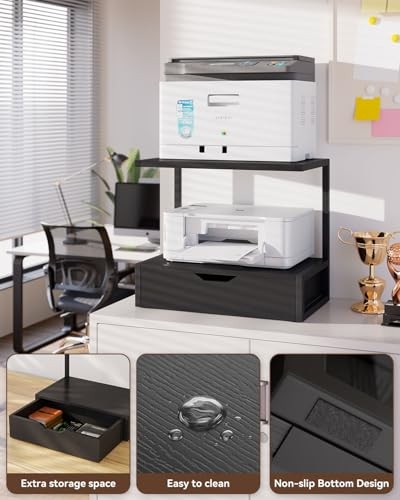 2 Tier Desktop Printer Stand,Multi-Purpose Desk Organizer,Printer Table Black