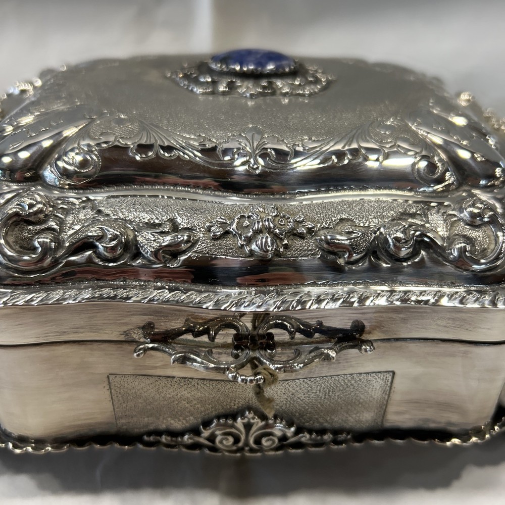 Silver Lapis Stone Jewelry Box