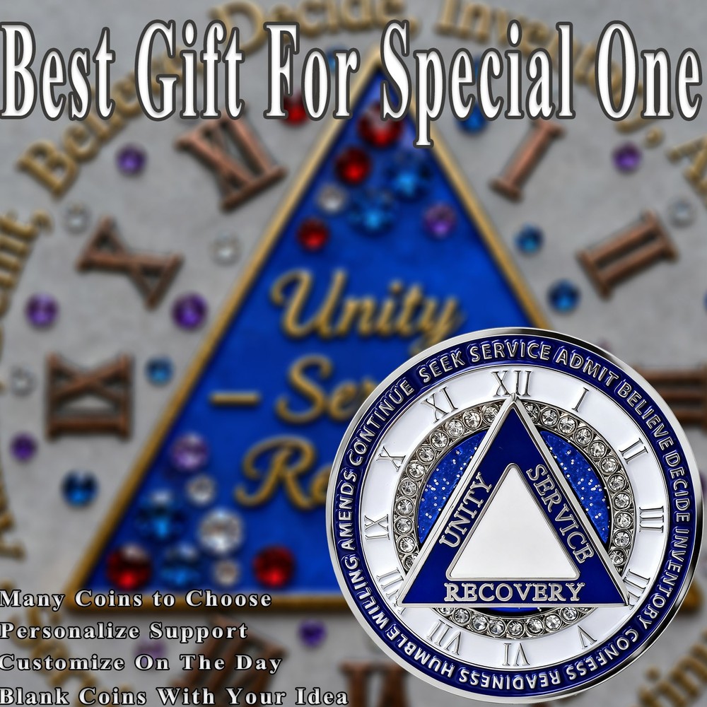 AA 1-65 Years Custom Sobriety Coin AA Triangle Alcoholics Anonymous Medallion