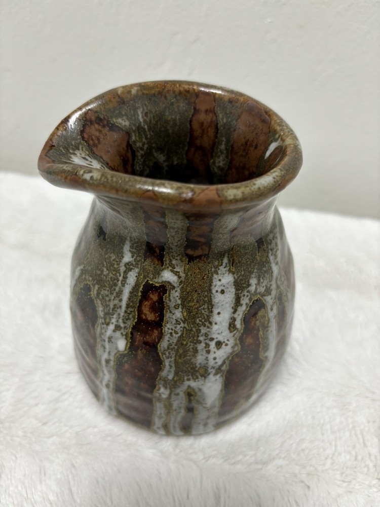 Vintage Mcm Handmade Studio Art Glazed Pottery Pitcher. Initials On Bottom
