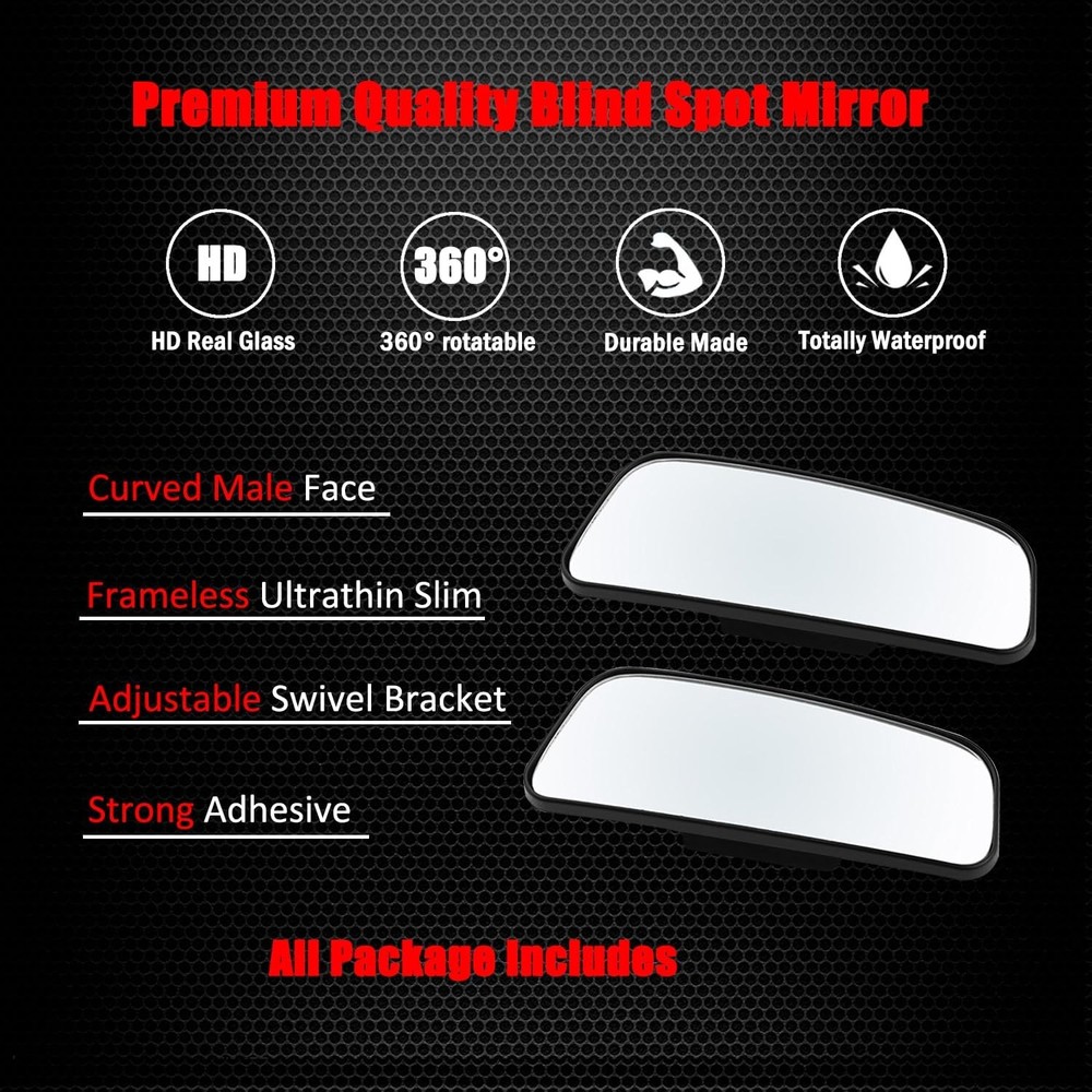 Ampper Rectangle Blind Spot Mirror, HD Glass ABS Framed Rectangle,