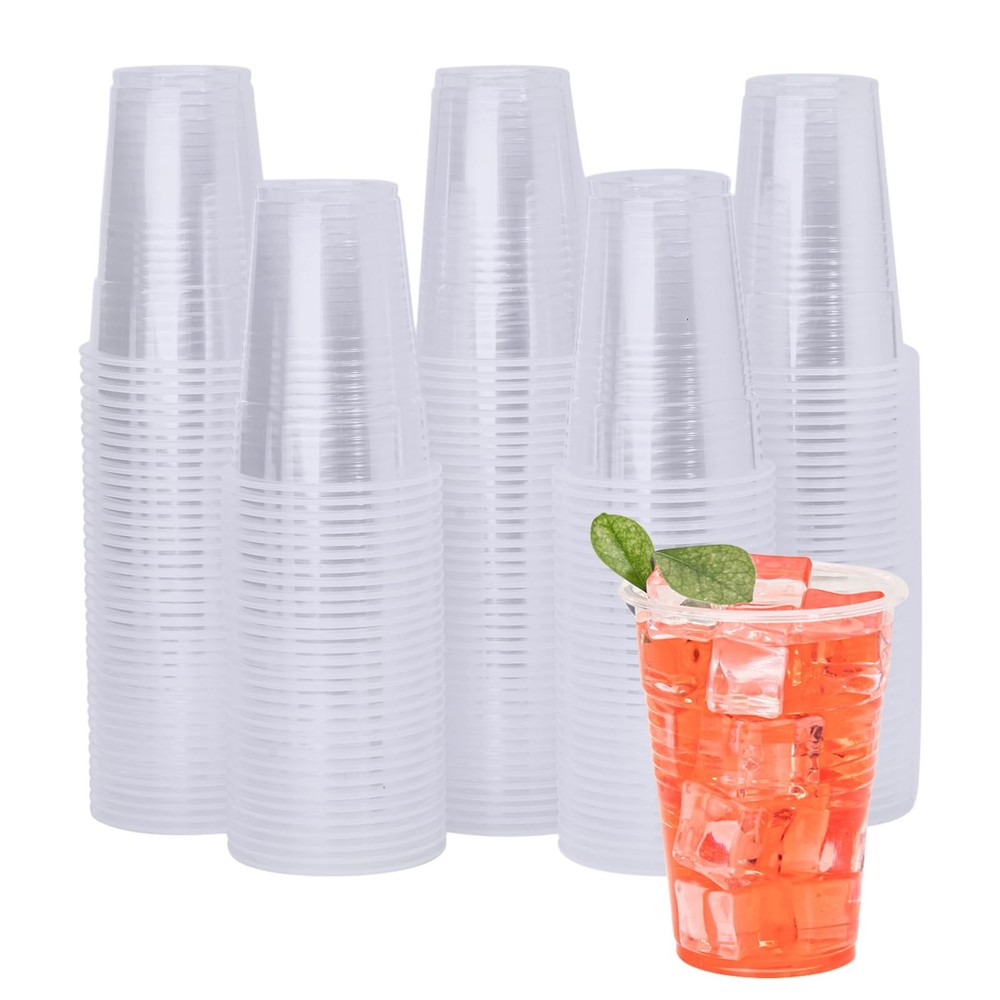 9 oz Plastic Cups, 500 Pack - Clear Disposable Drinking Water Cups for Cold B...
