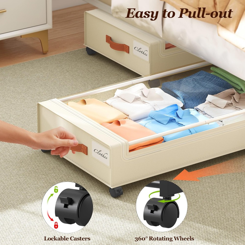 Yecaye Under Bed Storage with Wheels 2 Pack, 85L Extra Large Under Bed Storage C