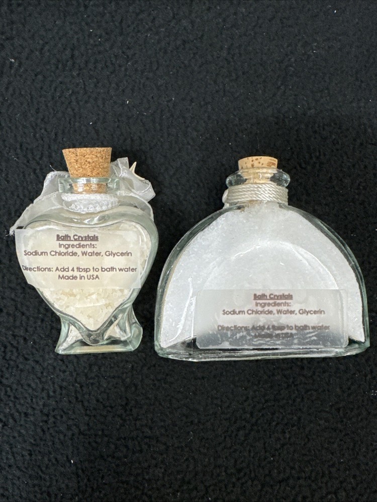 (2) TWO Handmade Seashell Craft Decor Bottles - BATH CRYSTALS - Decorative Art