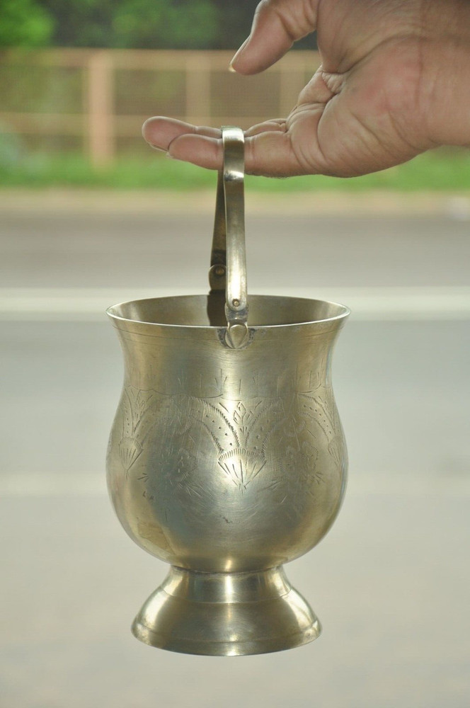 Vintage Brass Engraved Handcrafted Unique Shape Ice Cube Bucket/Box