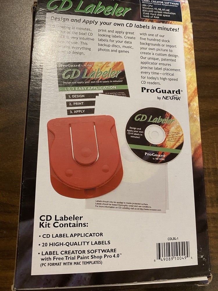 ProGuard CD Labeler Kit w/ Applicator, 20 Labels & Software – Open Box Complete
