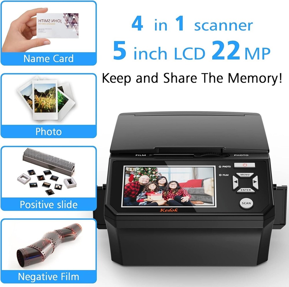 Compact 22MP Photo & Negative Scanner - 5" Screen for Easy Memory Digitization