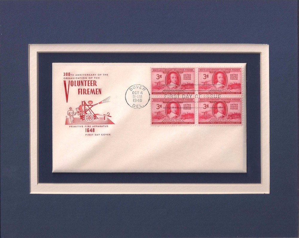 VOLUNTEER FIREMEN - FRAMEABLE POSTAGE STAMP ART - 0094
