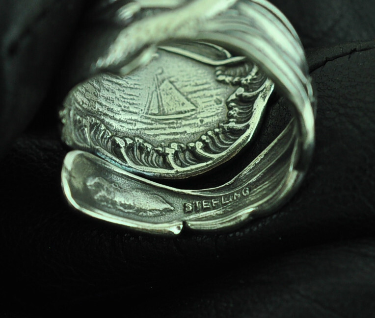 Solid 925 Sterling Silver Large Fish Adjustable Spoon Ring