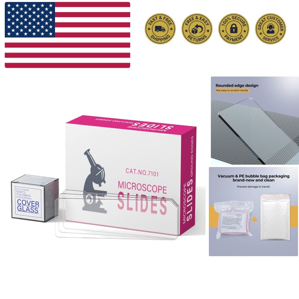Rounded Edge Microscope Slides Kit, 50 Pcs Pre-Cleaned Blank Microscope Slide...