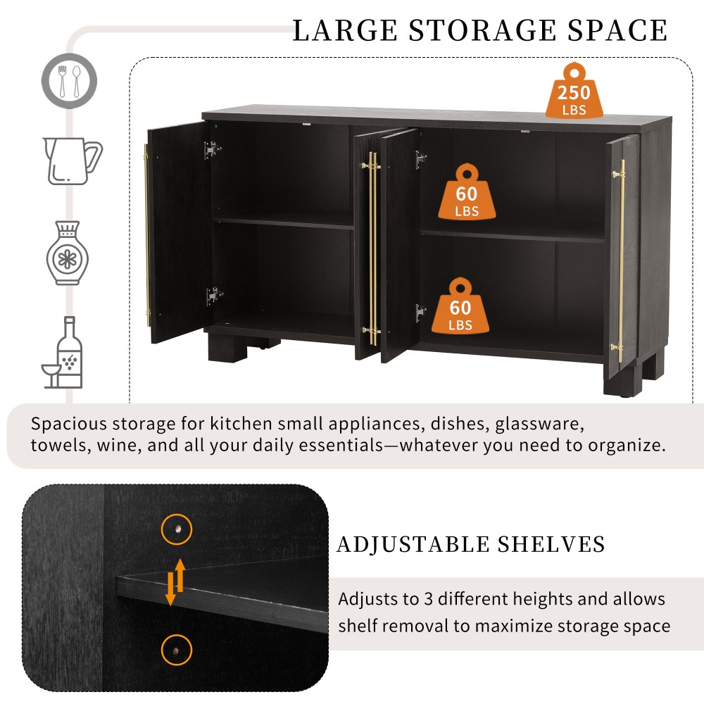 Sideboard Buffet Cabinet with Storage, Wood Sideboard with Adjustable