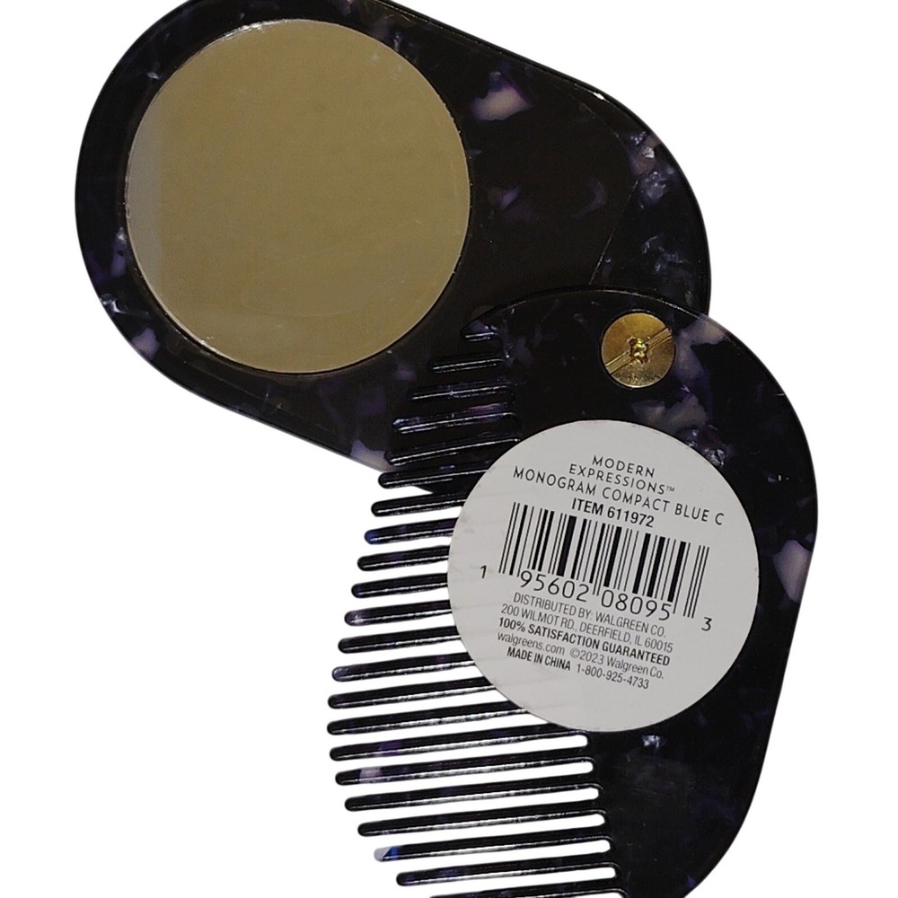 Compact Mirror & Comb – Monogram “C” – Foldable Accessory – 3.5"x2.375" Closed