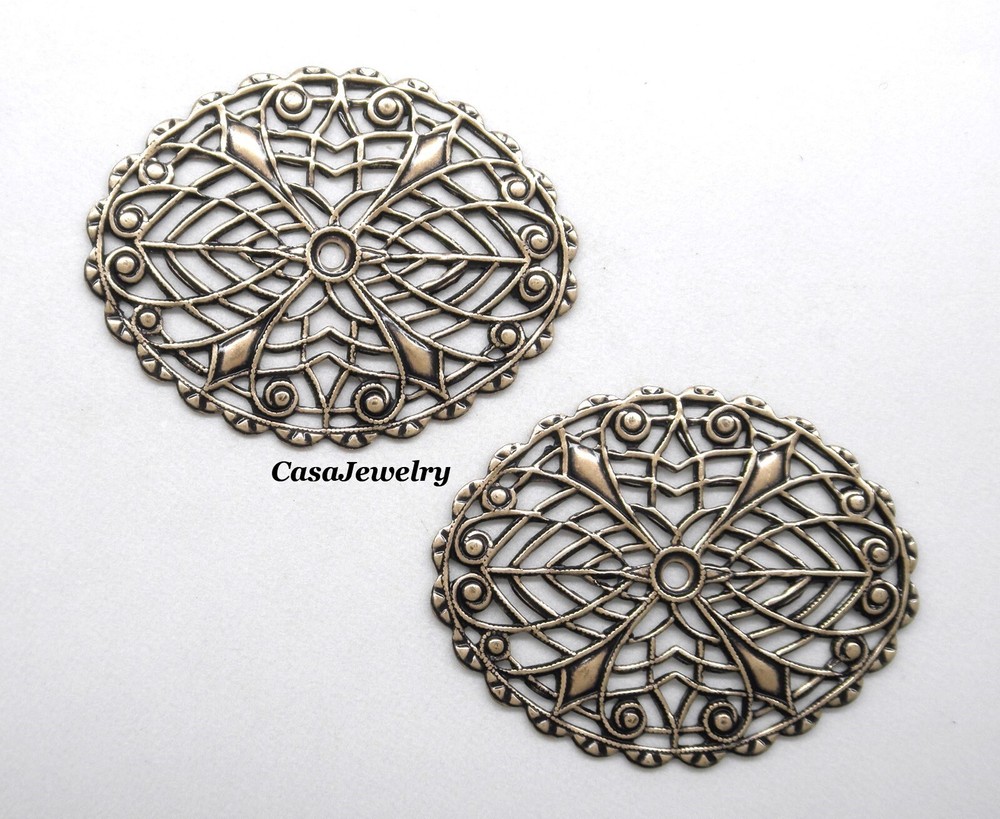#5038 ANTIQUED GOLD OVAL OPEN FILIGREE COMPONENT - 2pc