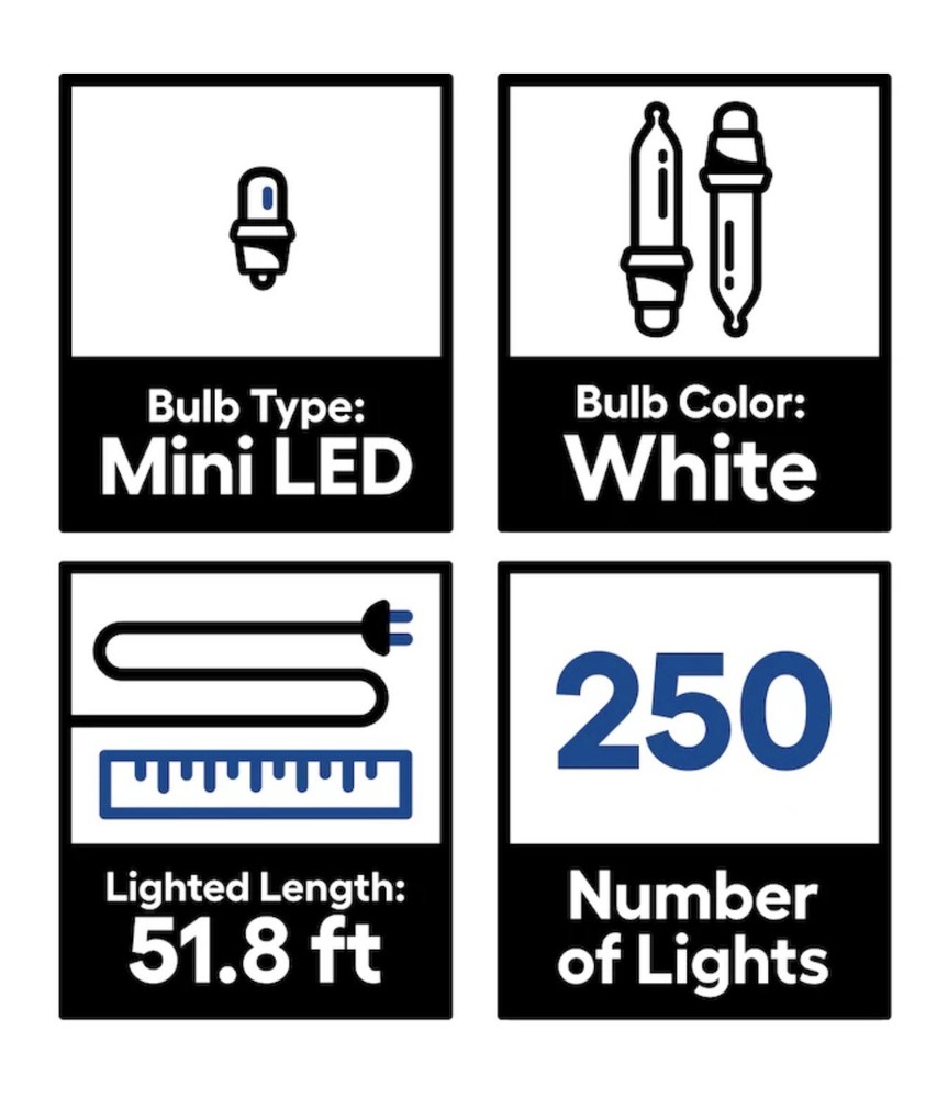 GE StayBright 250-Count 51.8-ft White Micro LED Christmas Wedding String Lights