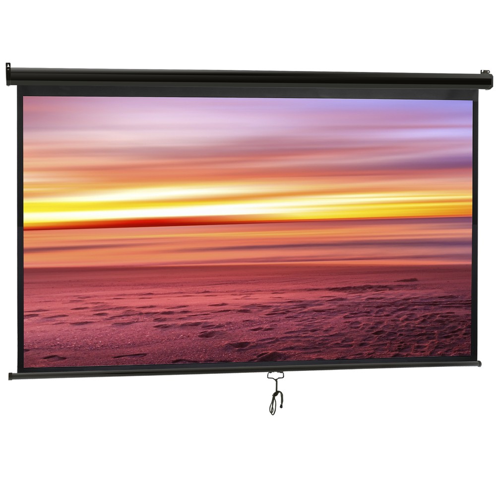 Projector Screen Pull Down 100" 16:9 HD Projection Screen Indoor Outdoor Black