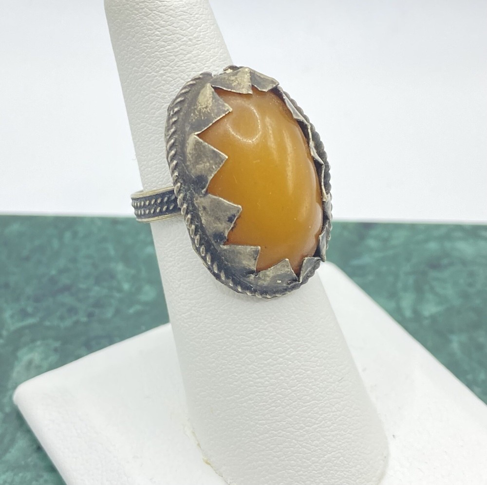 African Amber Copal Bead Ring Size 6.5
