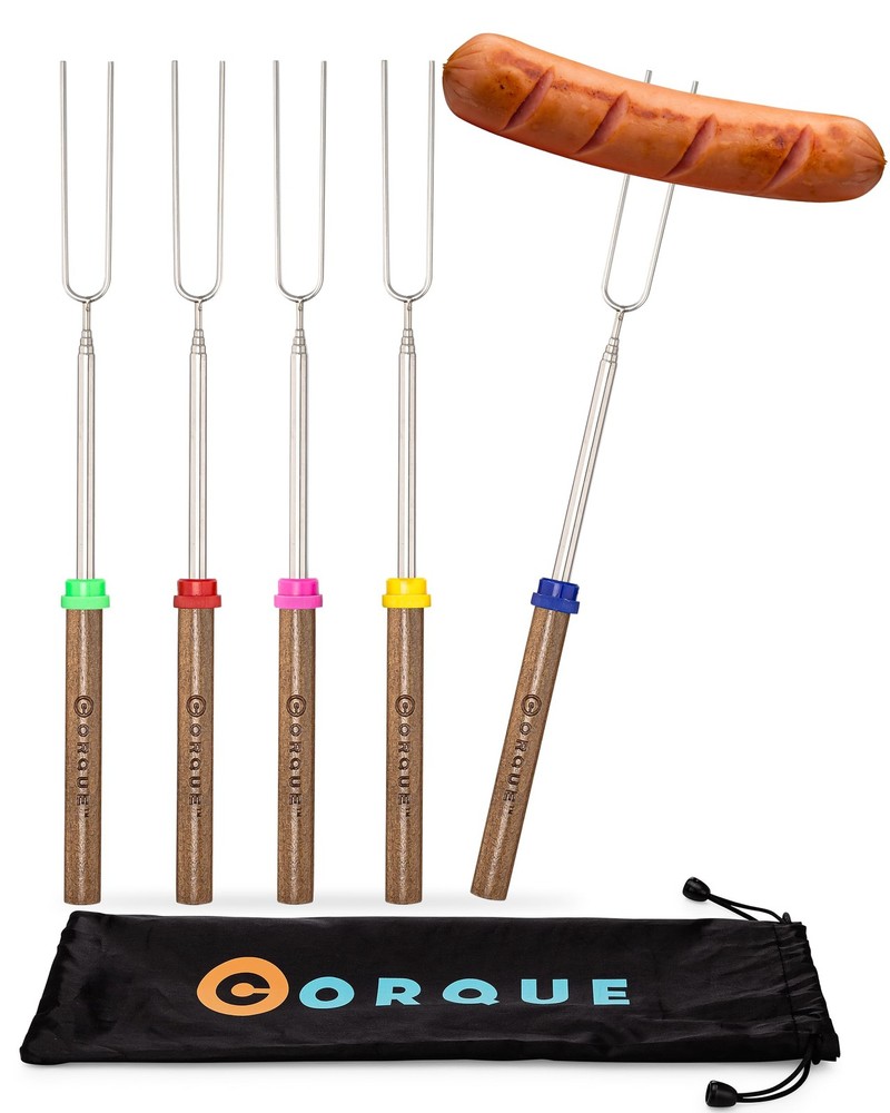 CORQUE Marshmallow Roasting Sticks, Smores Extendable, 5, Multicolor
