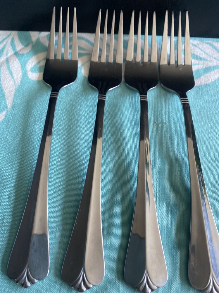 4 Pcs Rogers Co Country Shell Dinner Forks Stainless Flatware