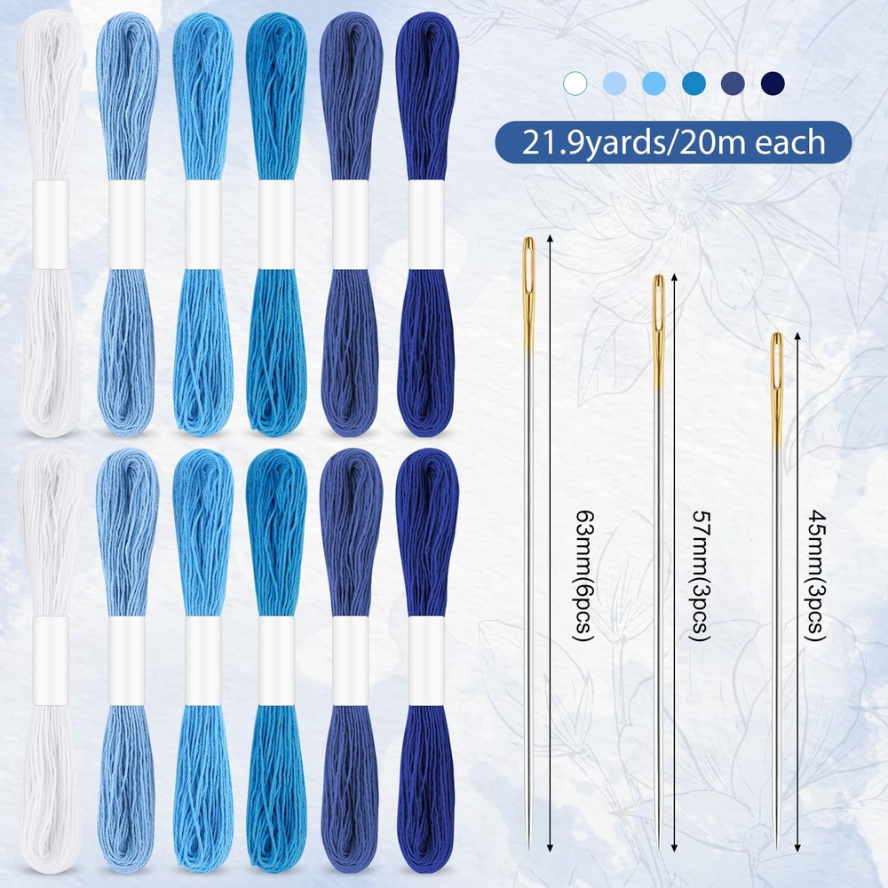 37 Pcs Sashiko Thread Kit Sashiko Needles Cotton Thimble Sashiko Patterns Emb...