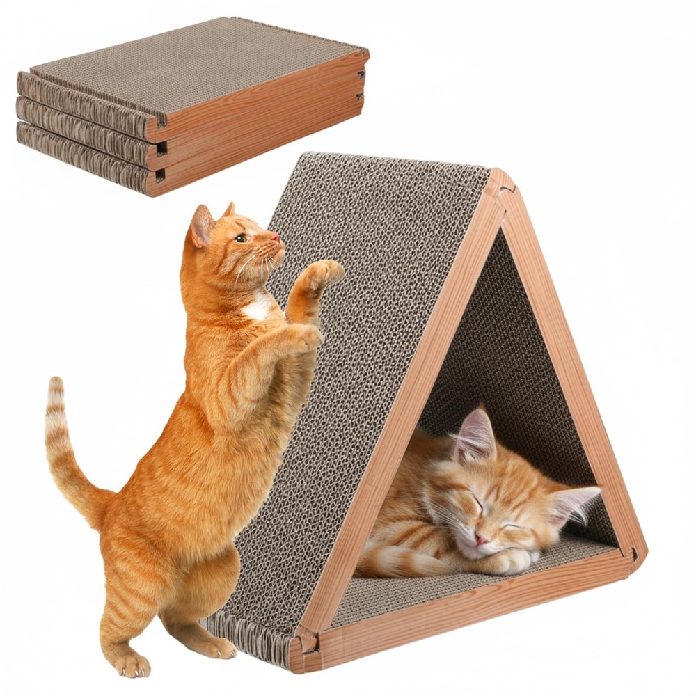 3-Sided Vertical Cat Scratching Post Foldable Triangle Scratch Pad Cardboard